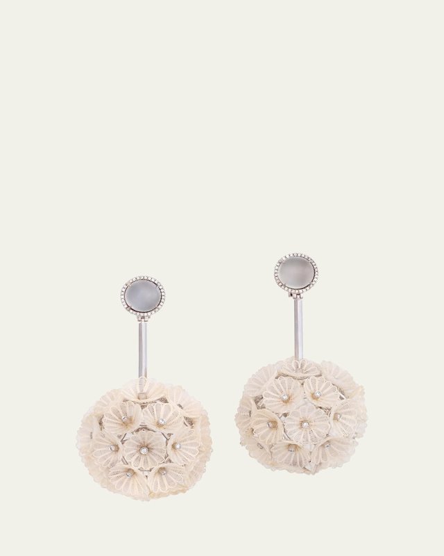 18K White Gold Dandelion Horsehair Earrings with Diamonds and Moonstone